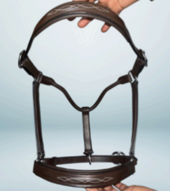 Walf Exports Leather Padded Halter With Leaf Stitching