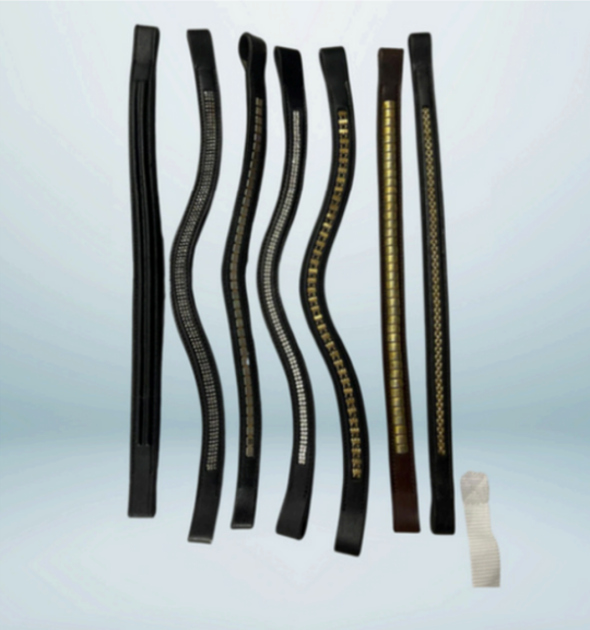 Walf Exports Curved Leather Browband With Stud And Stones Designs