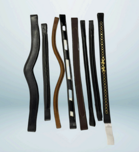 Walf Exports Curved And Plain Raised Leather Browband With Leaf Stitching And Chain Designs